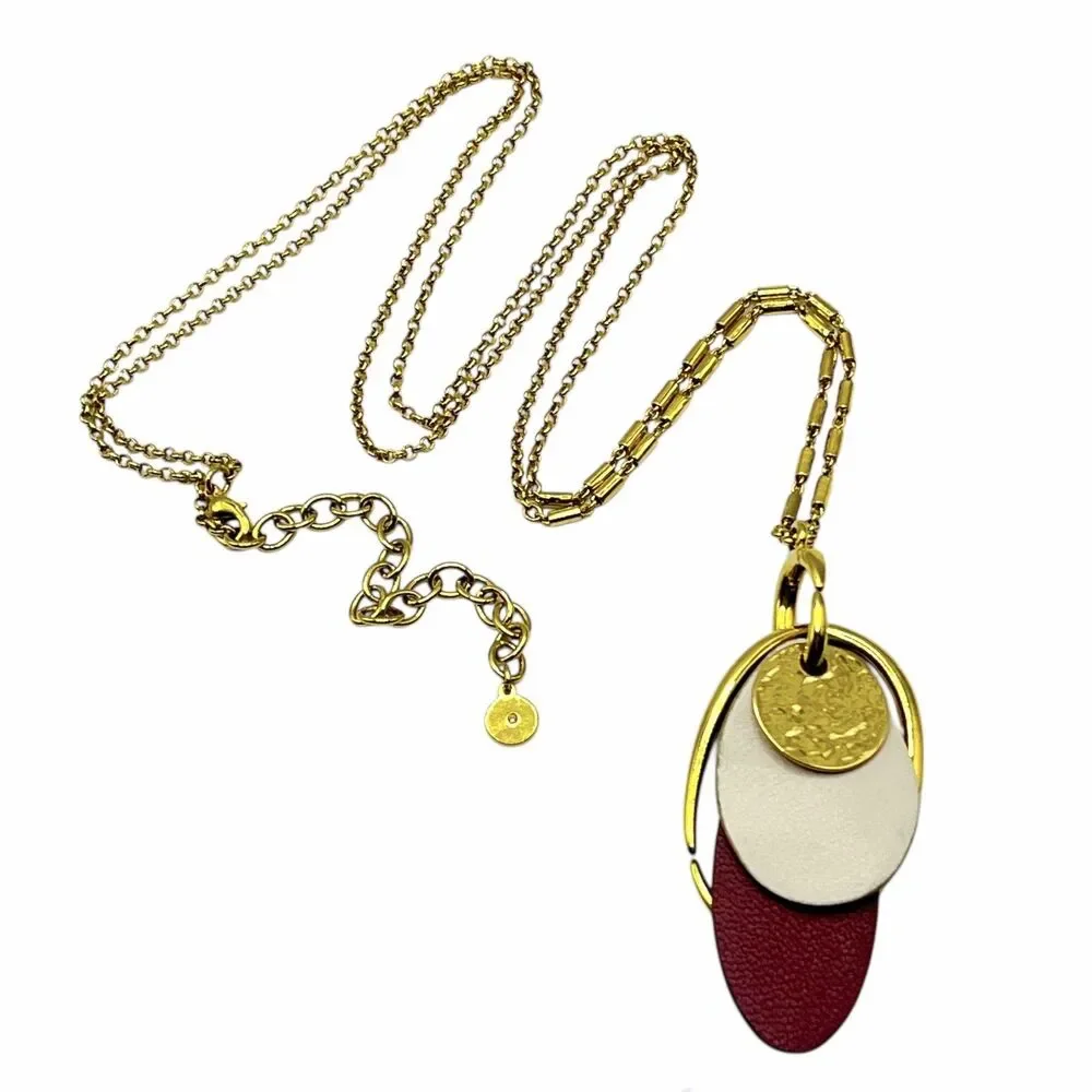 Stella Dot Pendant Necklace Gold Tone Color Pop Versatile Long Chain Reversible